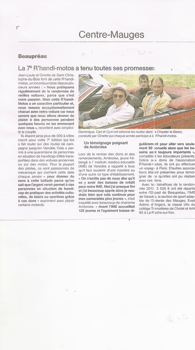 Article Presse Ouest-France R'Handi Motos